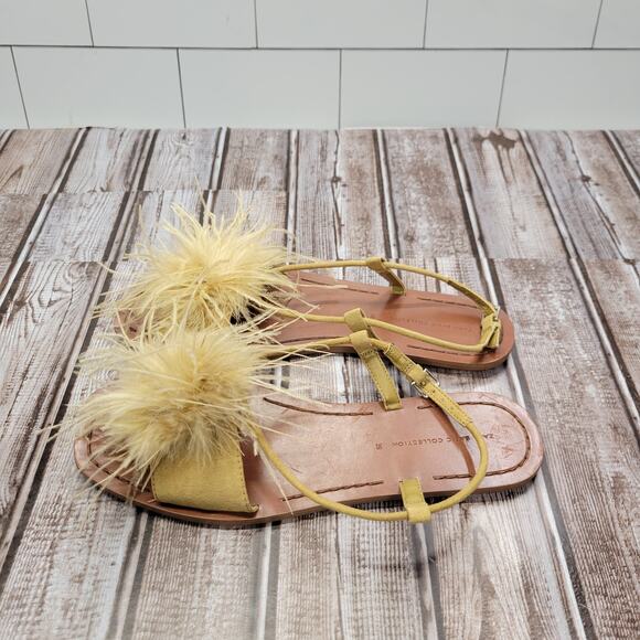 ZARA Basic Women's Yellow Feather Flat Sandals Ankle Strap EU 39 US 8 - Picture 1 of 8